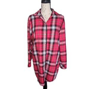 Victoria's Secret Red Plaid Flannel Sleep‎ Shirt Nightshirt Women's XS Long